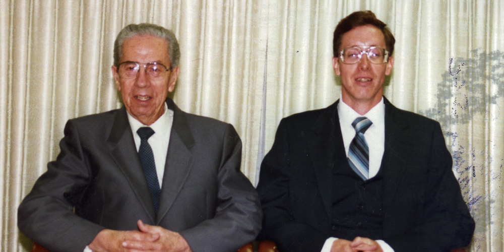 This photo of Rulon Jeffs and his son, Warren, is used in the Netflix documentary "Keep Sweet: Pray and Obey." Rulon died in 2002 at age 92. Warren is serving a life sentence plus 20 years. (Courtesy of Netflix © 2022)